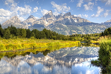 Teton Range from Schwabache Landing, Grand Teton National Park, Wyoming, United States of America, North America