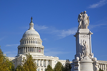 Peace Monument in foreground, United States Capitol Building in background, Washington D.C., United States of America, North America