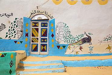 Painted Buildings, Nagaa Suhayi Gharb, Nubian Village, Aswan, Egypt, North Africa, Africa