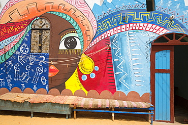 Painted Buildings, Nagaa Suhayi Gharb, Nubian Village, Aswan, Egypt, North Africa, Africa