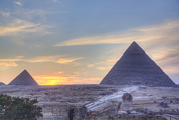 Sunset, Great Pyramids of Giza, UNESCO World Heritage Site, Giza, Egypt, North Africa, Africa