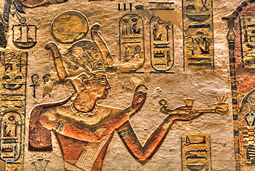 Relief of the Pharaoh, Tomb of Ramses III, KV11, Valley of the Kings, UNESCO World Heritage Site, Luxor, Thebes, Egypt, North Africa, Africa