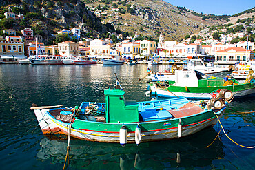 Fishing boat, Gialos Harbor, Symi (Simi) Island, Dodecanese Island Group, Greek Islands, Greece, Europe