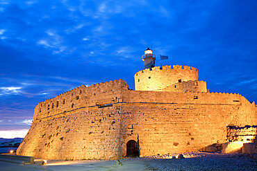 Evening, St. Nicholas Fort, Rhodes, Dodecanese Island Group, Greek Islands, Greece, Europe