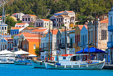 Boats in Harbor, Kastellorizo (Megisti) Island, Dodecanese Group, Greek Islands, Greece, Europe