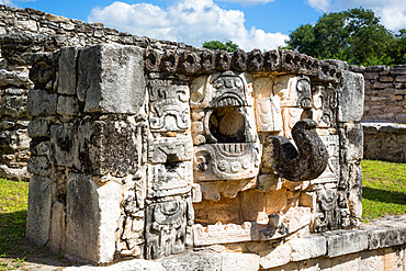 Stone Chac Mask, Mayan Ruins, Mayapan Archaeological Zone, Yucatan State, Mexico, North America