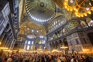 Interior, Hagia Sophia Grand Mosque, 360 AD, UNESCO World Heritage Site, Istanbul, Turkey, Europe