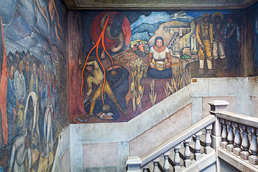 Staircase with murals of Diego Rivera, Secretaria de Educacion Building, Mexico City, Mexico, North America