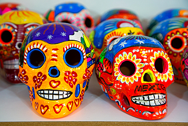 Ceramic Skulls, handicrafts for sale, Artisan Market, Mexico City, Mexico, North America