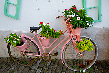 Bicycle in front of Gift Shop, Motovun, Croatia, Europe