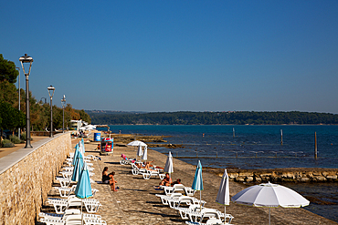 People and Seaside Swimming Area, Old Town, Novigrad, Croatia, Europe