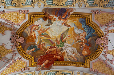 Interior, Ceiling Frescoes by Cosmas Damian, Heilig Geist Church, originally founded in the 14th century, Old Town, Munich, Bavaria, Germany, Europe