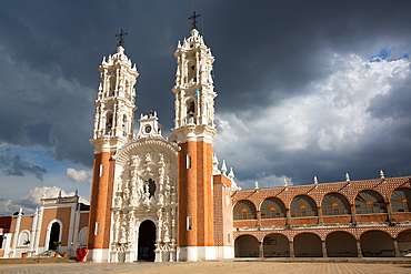 Stormy weather in the background, Basilica of Our Lady of Ocotlan, Tlaxcala City, Tlaxcal Stae, Mexico, North America