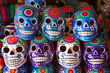 Colorful Ceramic Skulls, Zocolo Market, Cholula, Puebla State, Mexico, North America