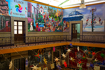 Interior, Municipal Palace, 17th century, with Frescoes, Atlixco, Pueblos Magicos, Puebla State, Mexico, North America