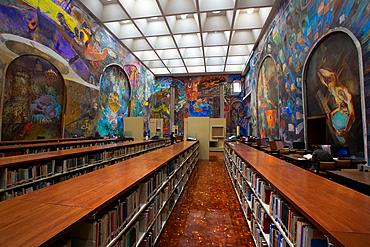 Miguel Lerdo de Tejada Library, 17th century, with wall frescoes by Vlady Kibalchich Russakov, Historic Center, Mexico City, Mexico, North America