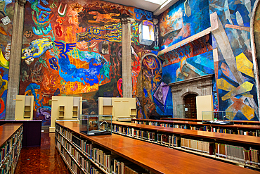 Miguel Lerdo de Tejada Library, 17th century, with wall frescoes by Vlady Kibalchich Russakov, Historic Center, Mexico City, Mexico, North America