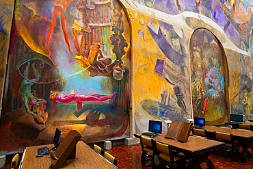 Miguel Lerdo de Tejada Library, 17th century, with wall frescoes by Vlady Kibalchich Russakov, Historic Center, Mexico City, Mexico, North America