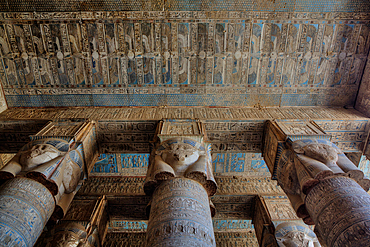 The Great Columns, Vestibule, Temple of Hathor, Dendera, Qena, Egypt, North Africa, Africa