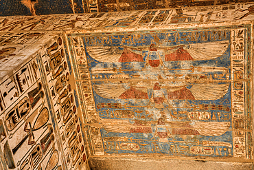 Goddess Nekhbet, Door Ceiling, Medinet Habu, Mortuary Temple of Ramesses III, 1187-56 BCE, Ancient Thebes, UNESCO World Heritage Site, Luxor, Egypt, North Africa, Africa