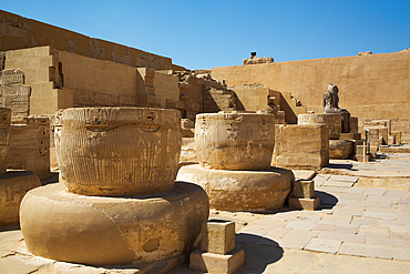 Column Bases, Great Hypostyle Hall, Medinet Habu, Mortuary Temple of Ramesses III, 1187-56 BCE, Ancient Thebes, UNESCO World Heritage Site, Luxor, Egypt, North Africa, Africa