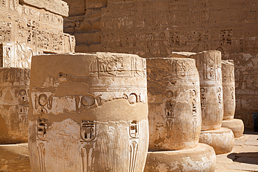 Column Bases, Great Hypostyle Hall, Medinet Habu, Mortuary Temple of Ramesses III, 1187-56 BCE, Ancient Thebes, UNESCO World Heritage Site, Luxor, Egypt, North Africa, Africa