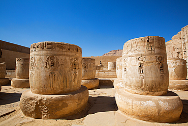 Column Bases, Great Hypostyle Hall, Medinet Habu, Mortuary Temple of Ramesses III, 1187-56 BCE, Ancient Thebes, UNESCO World Heritage Site, Luxor, Egypt, North Africa, Africa