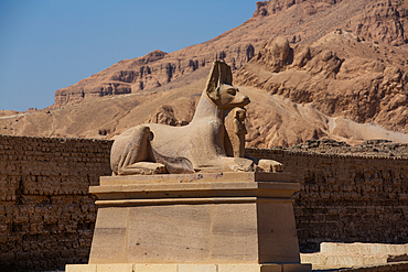 Statue of God Anubis, Ramesseum, Memorial Temple of Pharaoh Ramesses II, 13th century BC, Ancient Thebes, UNESCO World Heritage Site, Luxor, Egypt, North Africa, Africa