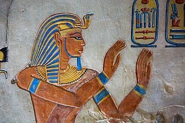 Image of Pharaoh, Bas Relief, Tomb of Prince Amenherkhepshef (Amenkopshef), QV55, Valley of the Queens, Ancient Thebes, UNESCO World Heritage Site, Luxor, Egypt, North Africa, Africa