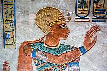 Image of Pharaoh, Bas Relief, Tomb of Prince Amenherkhepshef (Amenkopshef), QV55, Valley of the Queens, Ancient Thebes, UNESCO World Heritage Site, Luxor, Egypt, North Africa, Africa