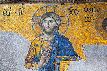 Image of Christ Pantocrator, Deesis Mosaic of Christ, Interior, Hagia Sophia Grand Mosque, 537 AD, UNESCO World Heritage Site, Sultanahmet, Istanbul, Turkey, Europe