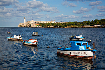 Fishing Boats (foreground), Castle of the Three Kings of Morro (background), Havana, Cuba