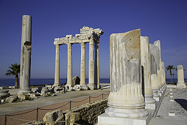 Temple of Apollo (2nd Century AD), Columns of Athena Temple (foreground), 2nd Century BC, Side, Antalya, Turkey