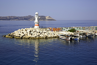 Kas Marina Lighthouse with Boats, Kas, Antalya, Turkey