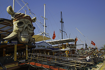 Pirate Skull Figure, Boat, Antalya Kaleici Marina, Antalya, Antalya Province, Turkey