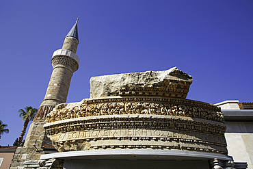 Roman Ruin with Inscription, Minaret (background), Kaleici, Antalya, Antalya Province, Turkey