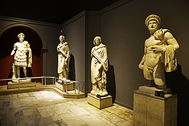 Marble Statue of Emporer Hadrian (far left and far right), 2nd Century AD, Found in Perge, Antalya Archaeological Museum, Antalya, Turkey