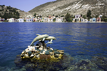 Dolphin Statues, Harbor, Megisti Bay, Kastellorizo, Dodecanese Islands, Greece