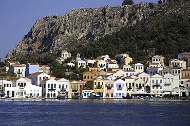 Boats, Houses, Harbor, Megisti Bay, Kastellorizo, Dodecanese Islands, Greece