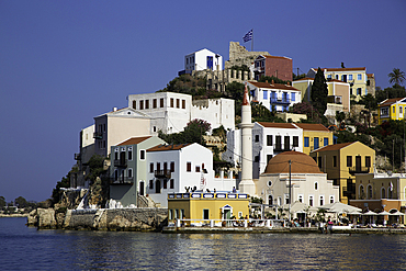 Mosque, Houses, Fort, Harbor, Megisti Bay, Kastellorizo, Dodecanese Islands, Greece