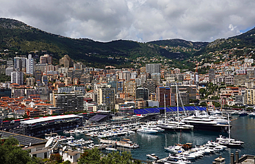 The Formula One circuit passes Monaco Marina and runs through Monte Carlo district, Monaco