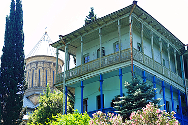 Architecture in central Tbilisi, the capital city of Georgia, encompasses Eastern Orthodox churches, ornate art nouveau buildings, mosques, Soviet Modernist structures, and contemporary designs