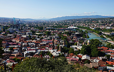 Architecture in central Tbilisi, the capital city of Georgia, encompasses Eastern Orthodox churches, ornate art nouveau buildings, mosques, Soviet Modernist structures, and contemporary designs