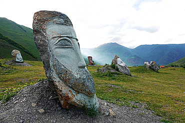 Mountain landscape with stone circle, Upper Khevsureti region, Georgia