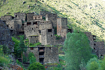 Shatili, a historic highland village in Georgia, near the border with Chechnya on the northern slope of the Greater Caucasus mountains, in the historical Georgian province of Upper Khevsureti.