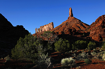 The sandstone spire of Castleton Tower dominates the Castle Valley, near the Colorado River and Moab, Utah, United States of America, North America