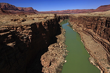 The Colorado River winds through the sheer cliffs of Marble Canyon, south of the Grand Canyon, Arizona, United States of America, North America