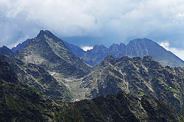 Mountain scenery in the High Tatras above the resort town of Štrbské Pleso, Tatra National Park, one of the nine national parks in Slovakia situated in North-Central Slovakia