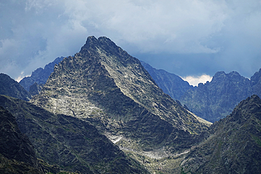 Mountain scenery in the High Tatras above the resort town of Štrbské Pleso, Tatra National Park, one of the nine national parks in Slovakia situated in North-Central Slovakia