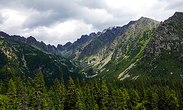 Mountain scenery in the High Tatras above the resort town of Štrbské Pleso, Tatra National Park, one of the nine national parks in Slovakia situated in North-Central Slovakia